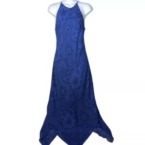 Vintage Y2K Blue Sleeveless Maxi Dress Handkerchief Hem Open Back Sz 6